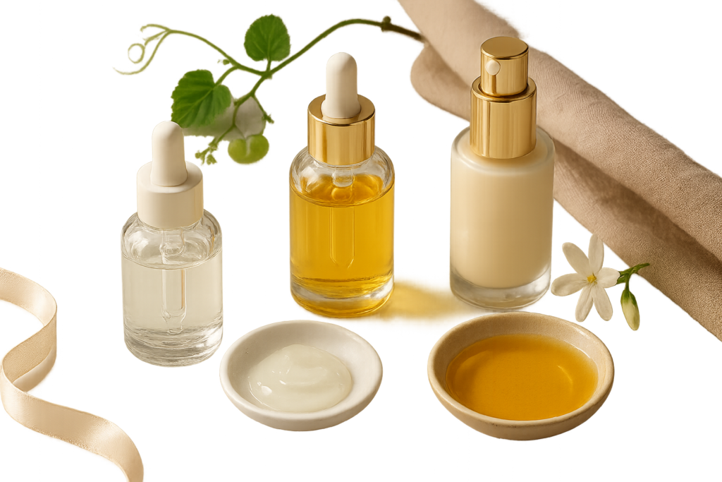 Elegant still life of luxury hydrating serums and textures on marble, conveying deep hydration for dry skin