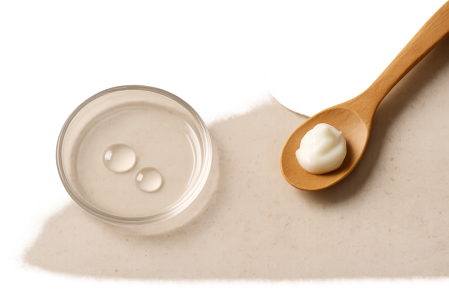 Flatlay showing textures and minimal Japanese bottles to illustrate why Japanese formulas suit sensitive mature skin