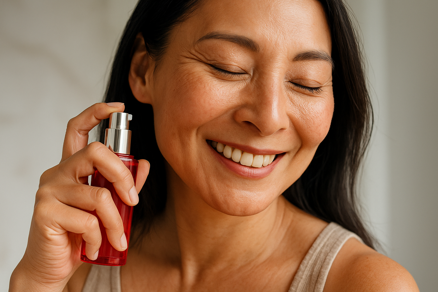 Close-up of sunlit skin showing fine lines and gentle aging signs